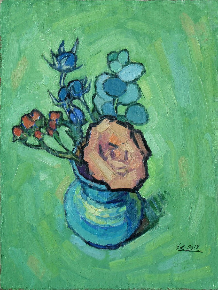 The Rose in Blue Vase by Ivan Kolisnyk