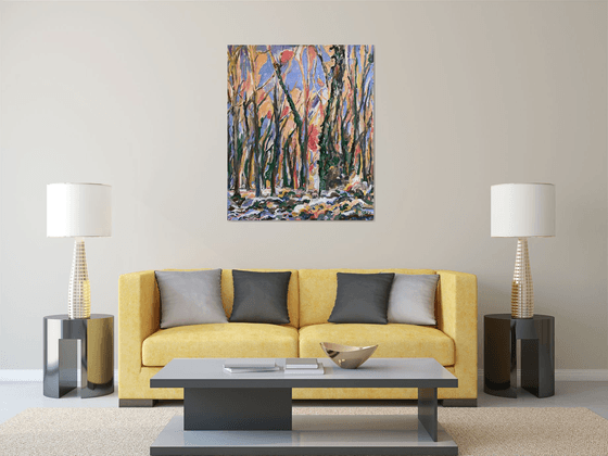 MORNING IN THE WINTER FOREST - original landscape painting, oil on canvas, impressionist art 120x100