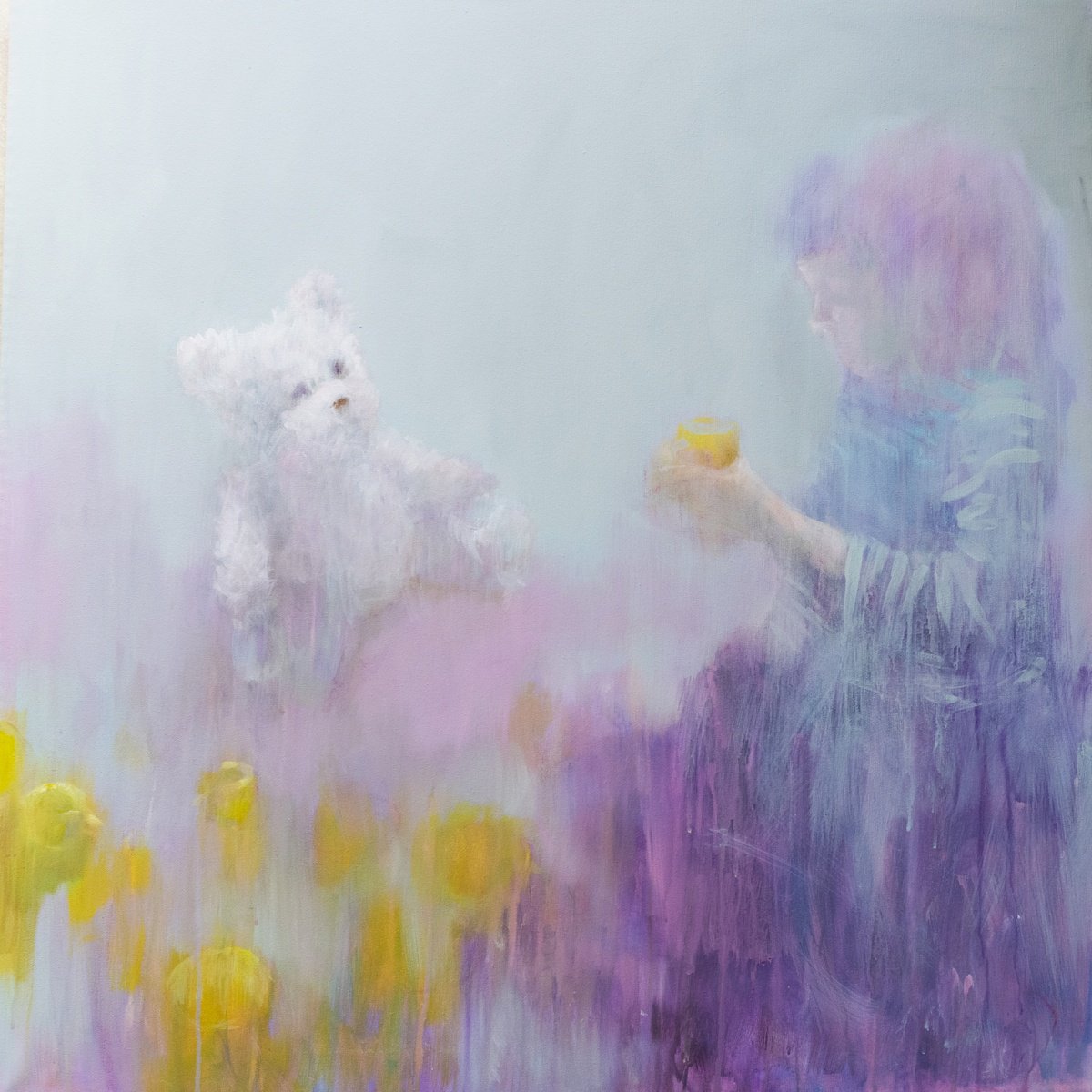 Expressive Portrait Acrylic Painting By Olga Bezverkhaya, 31 X 31", The Best Friend, Original Artwork