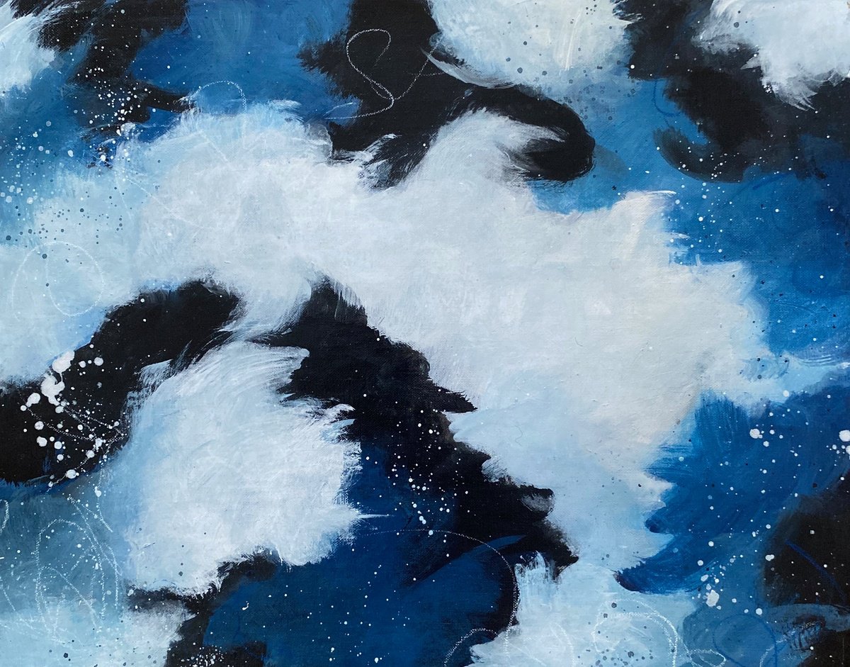Abstract Landscape Acrylic Painting By Kate Marion Lapierre, 20 X 16", Cold Winter Blues, Original Artwork