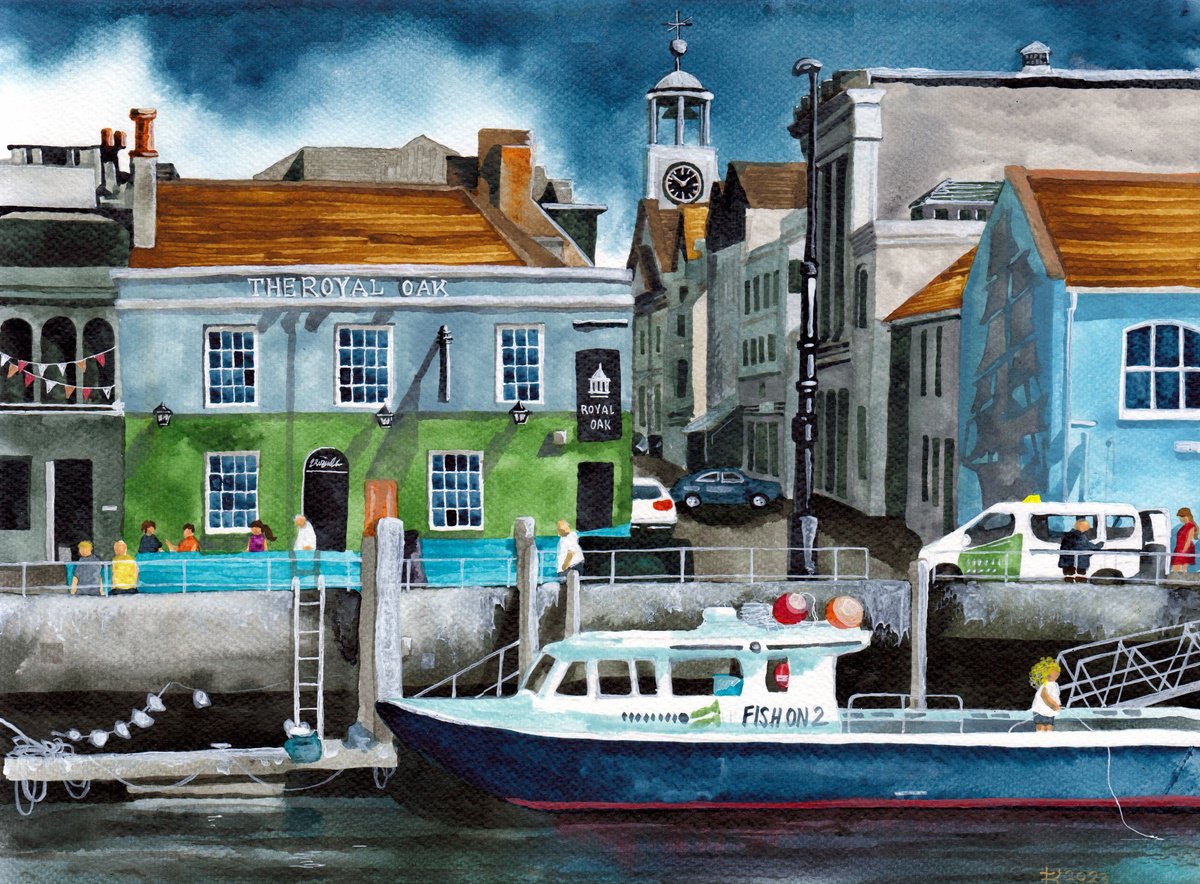 Illustrative Cityscapes Painting By Terri Smith, 16 X 12", Weymouth Harbour Uk, Original Artwork