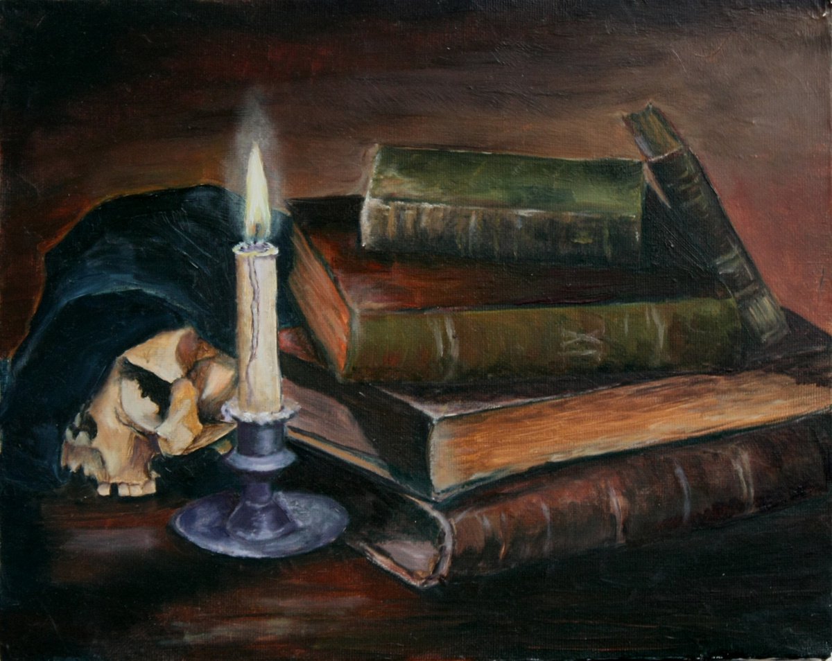 Candle and books. Still life. by Vita Schagen