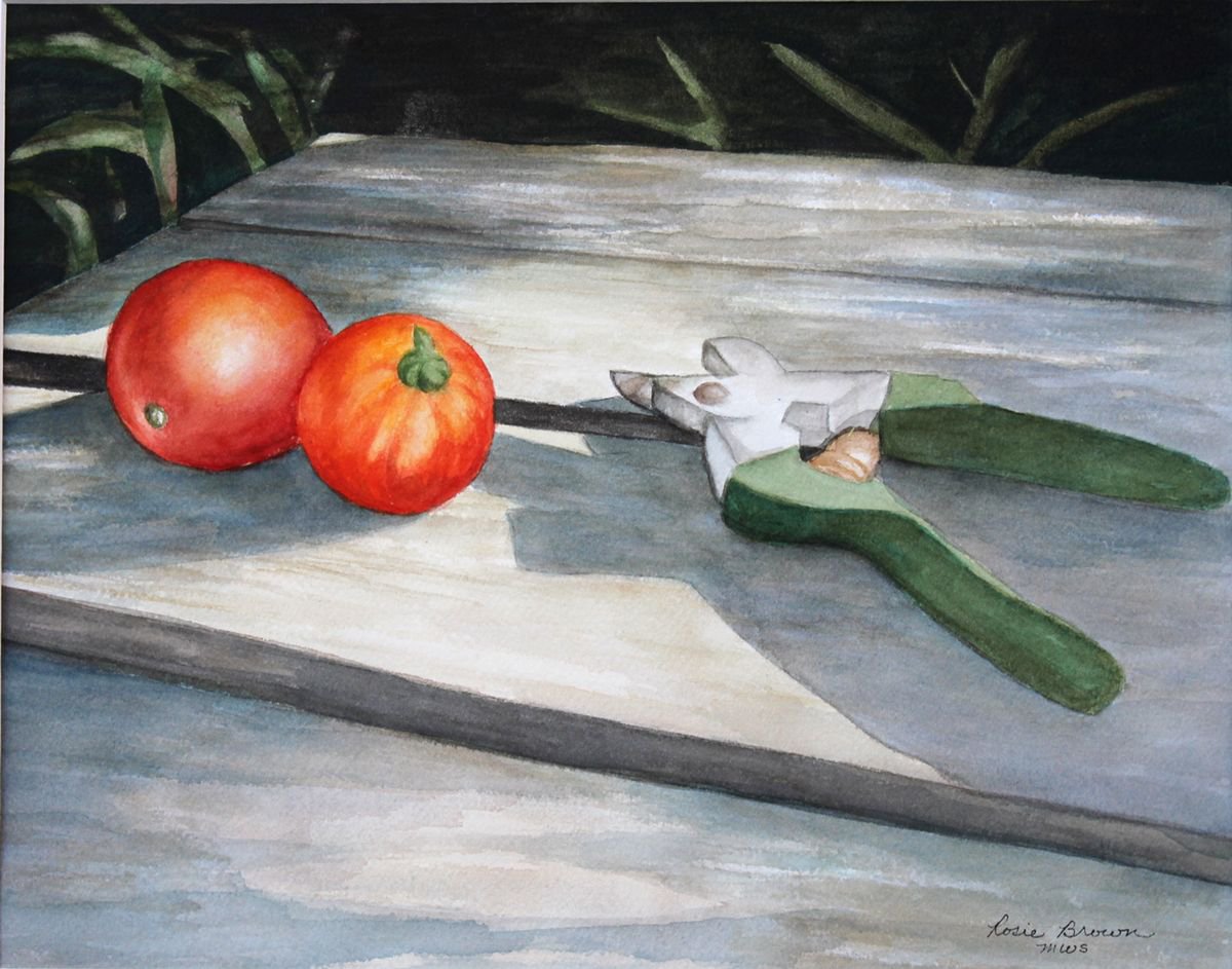 Photorealistic Still Life Watercolour By Rosie Brown, 14 X 11", Backyard Crop, Original Artwork