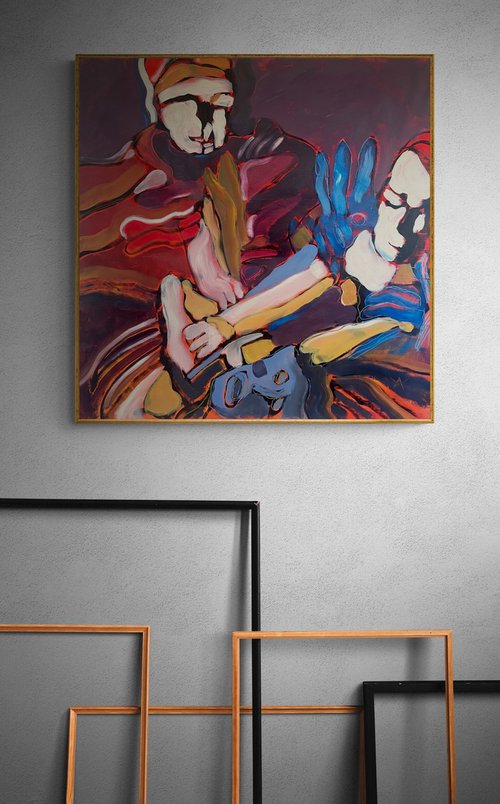 "JUDITH" - large scale abstract painting, 100x100cm, square big expressive by Yulia Ani