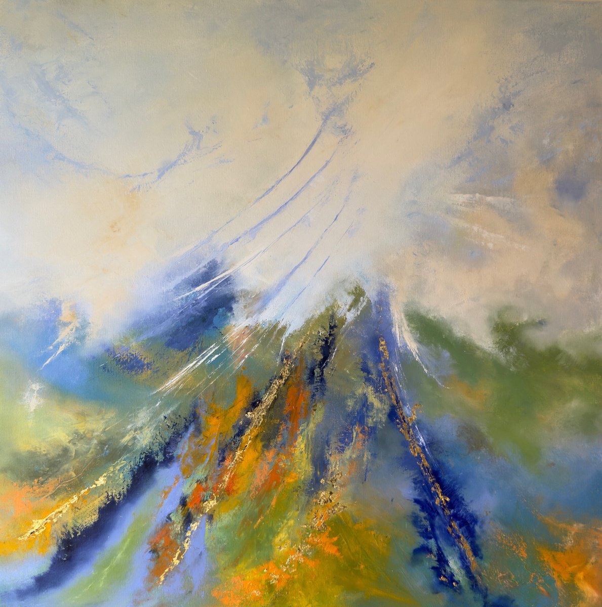 Abstract Oil Painting By Carol Staines, 31 X 31, Into The Blue, Original Artwork