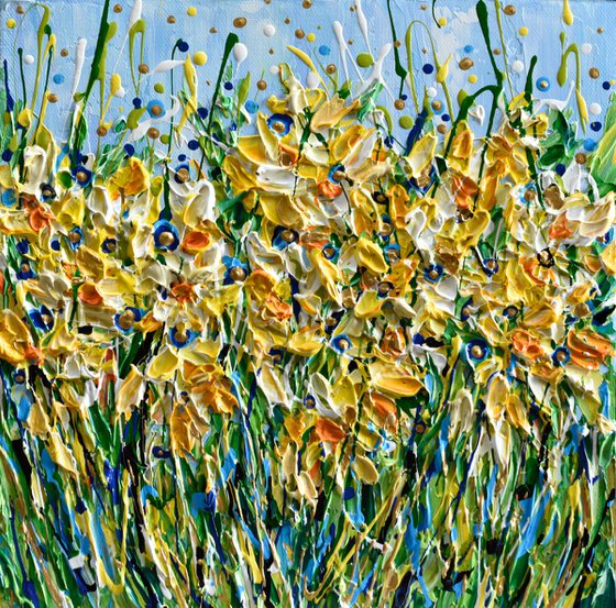 Daffodils - Original Floral Painting, Impasto Palette Knife Artwork