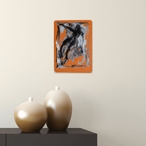 Movement, oil on orange card 15x21 cm