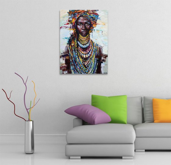 African Queen portrait painting, Original oil painting