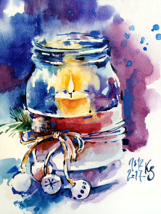 "Decorated autumn candle" original watercolor artwork