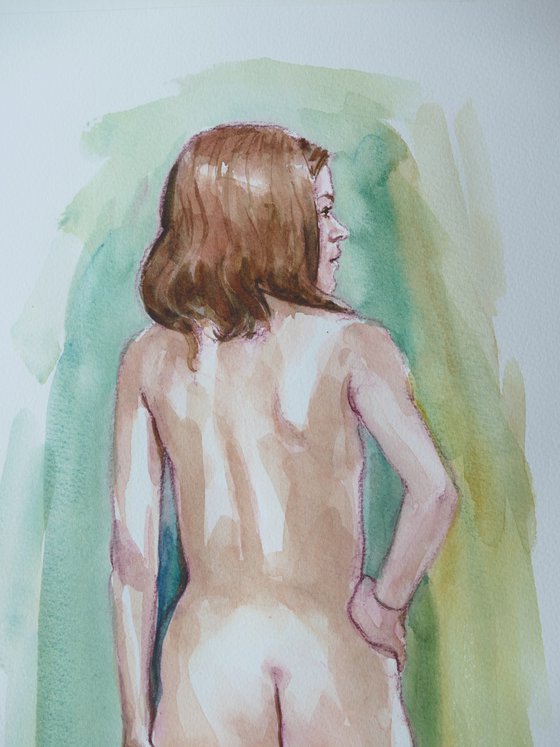 Standing female nude back study