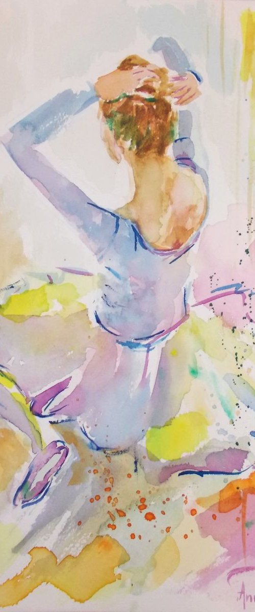 Ballerina 21- Original ballerina watercolor painting by Antigoni Tziora