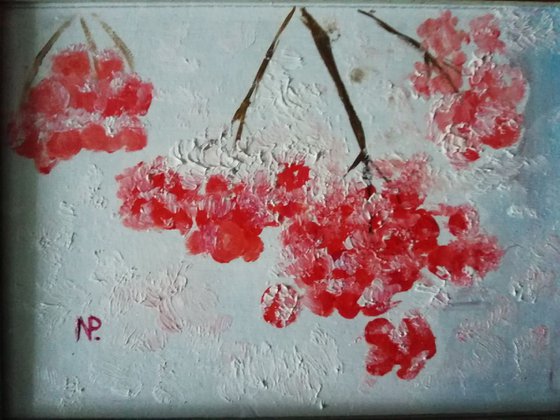 Viburnum, still life oil art, winter, wall decor painting