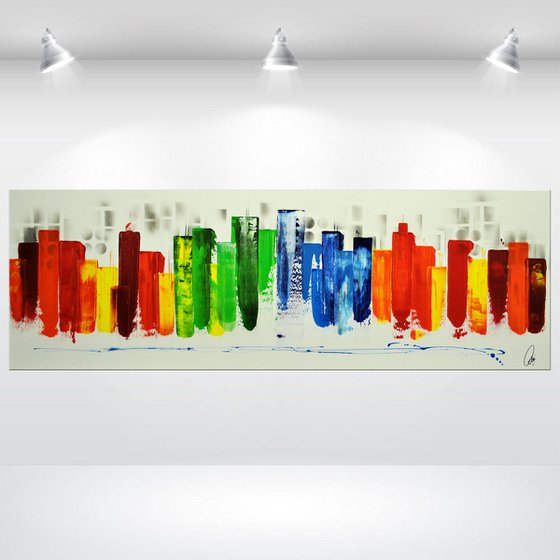 Living in the City - Abstract- Colourfull Sailboat Painting- Large Acrylic Art Canvas Wart Art Ready to hang