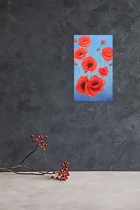 Poppies on blue.