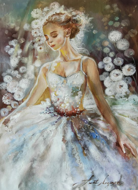 Oil Painting with Ballerina and dandelions