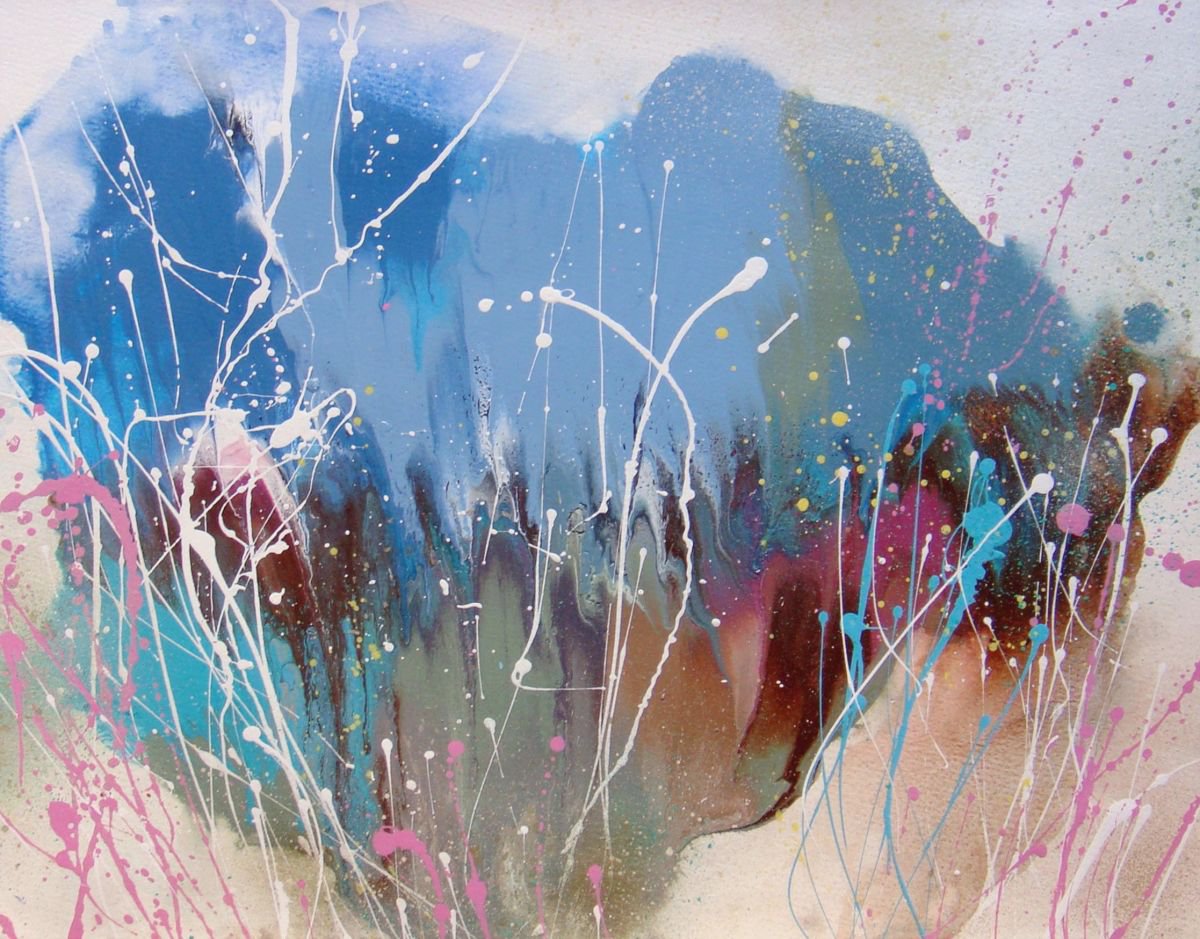 Abstract Blue Painting Splashes #1 16x20 by Irini Karpikioti