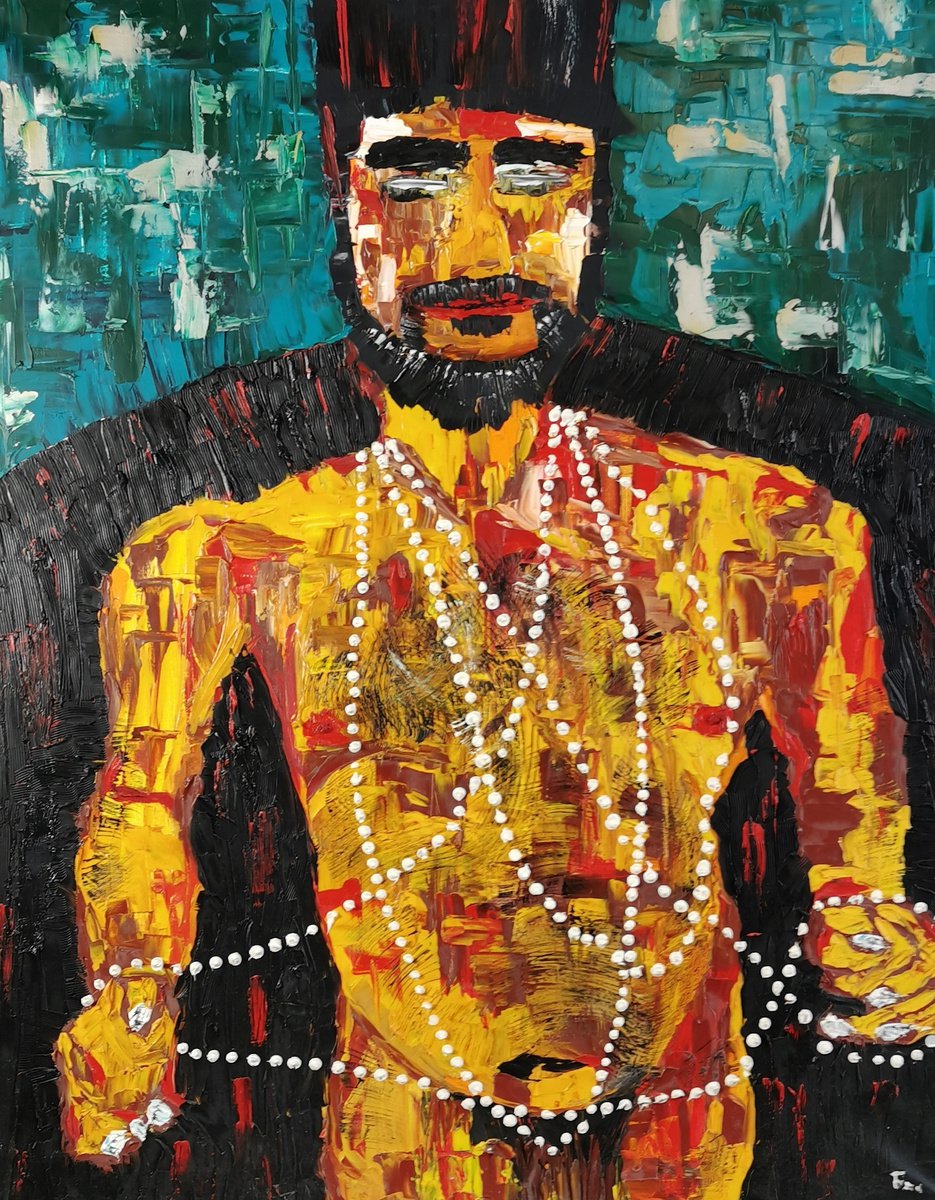 Impressionistic Portrait Oil Painting By Gurgen Arutunyan, 31 X 39, Boy Without A Pearl Earing, Original Artwork