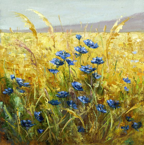 Field with Wheat and Cornflowers