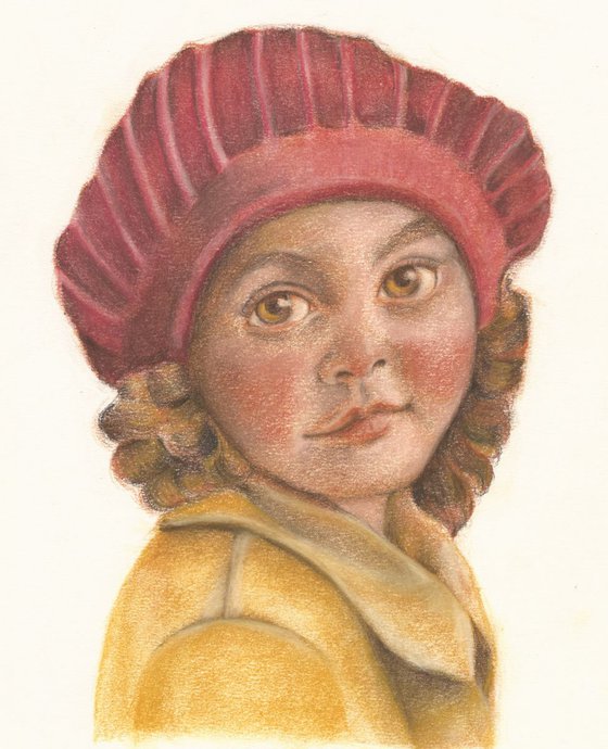 Girl in the Red Hat Pastel on Paper