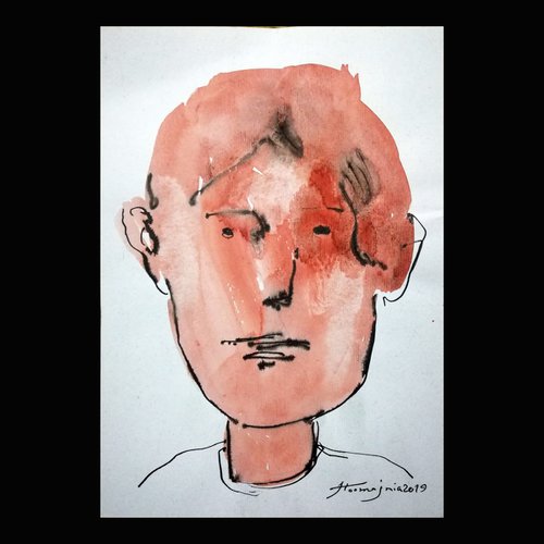 Small Portraits 3, Ink and watercolor on paper, 10x14 cm by Jamaleddin Toomajnia