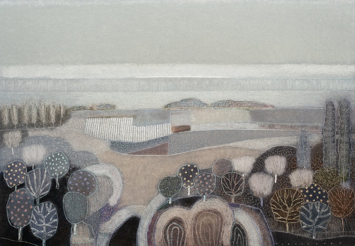 Landscape Oil Painting By Rob Van Hoek, 41 X 30", Just A Silver Bright Light, Original Artwork