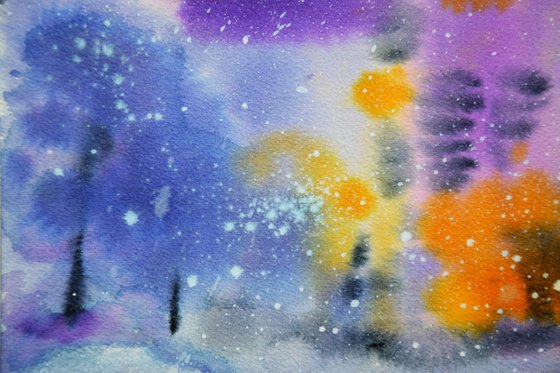 Winter New York Painting, Snowy Central Park Watercolour Art, Abstract Cityscape