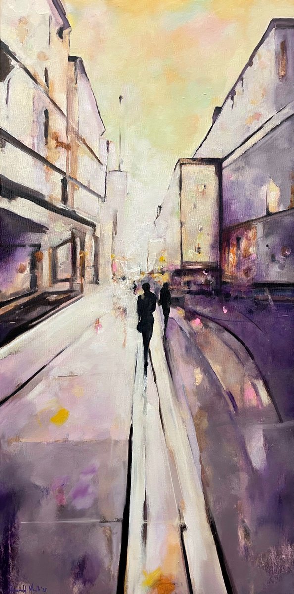 Expressive Oil Painting , Lille Street By Romuald Mulk Musiolik, 18 X 35, Artwork For Sale On Artfinder