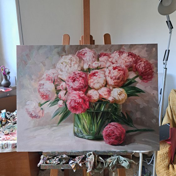 Peonies in vase painting