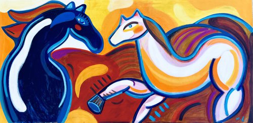 Horses in the sunset by Mercedes Lagunas