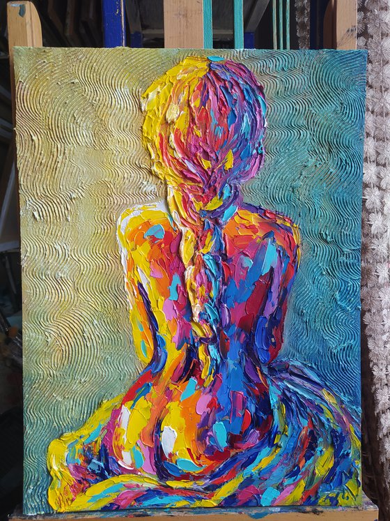 Heat from fire - woman body, nude, erotic, body, woman, woman body, oil painting, gift for him, gift for man, nu