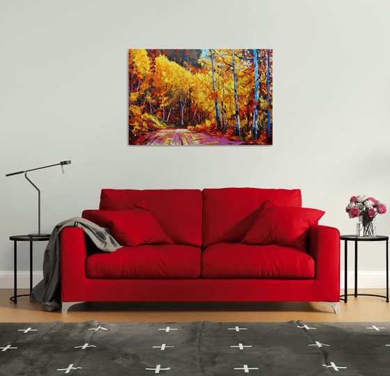 Autumn in a forest  (120x80cm, oil painting, ready to hang)