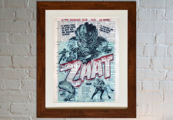 ZaaT - Retro Film Poster - Collage Art Print on Large Real English Dictionary Vintage Book Page