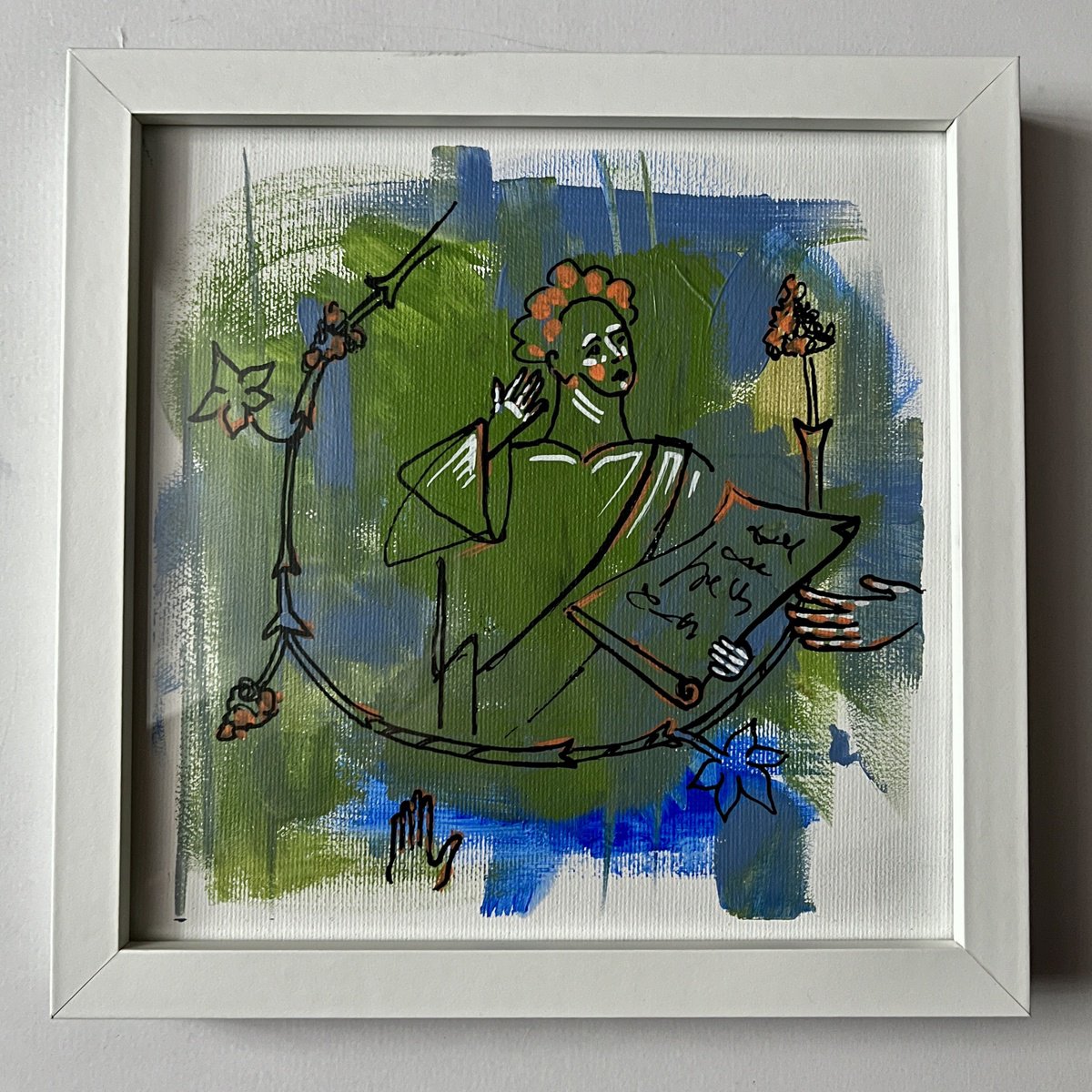 Naive Portrait Acrylic Painting By Yuliia Chaika, 10 X 10", Writer, Original Artwork