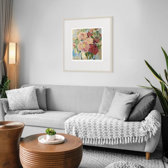 Peonies and Roses in a Crystal Vase