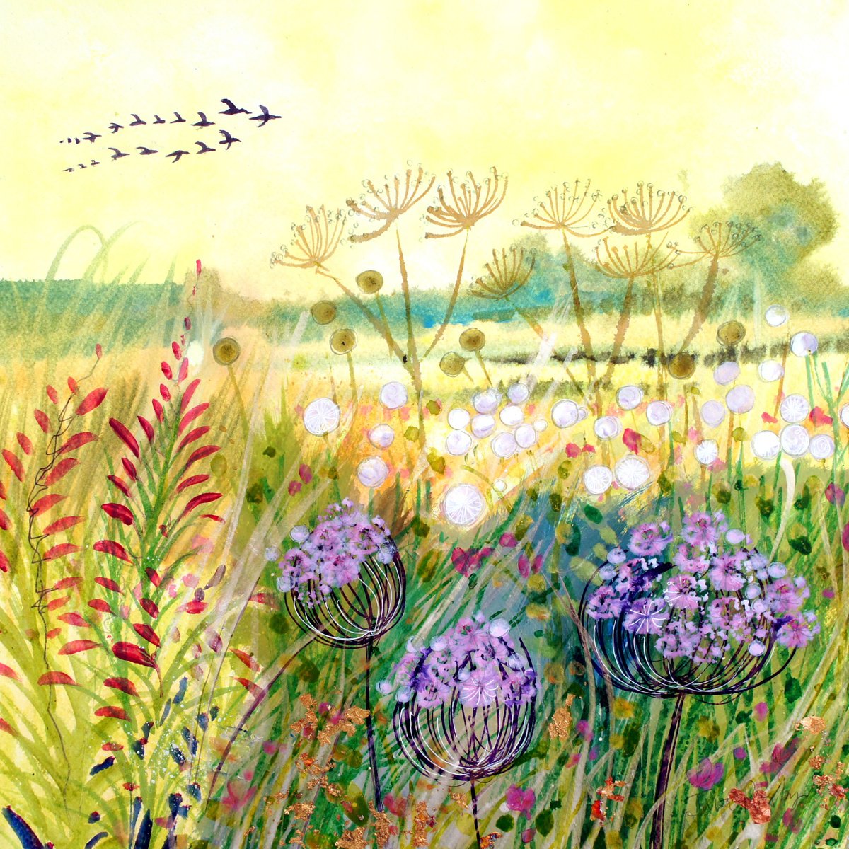 Impressionistic Landscape Painting By Julia Rigby, 13 X 13", Summer Light, Original Artwork