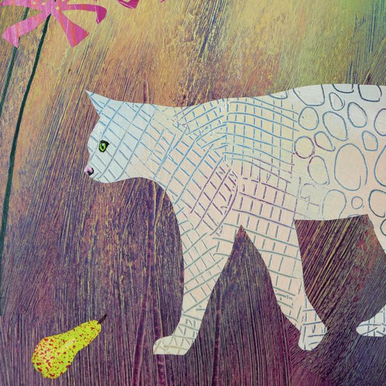 White Cat with Pink Nerines