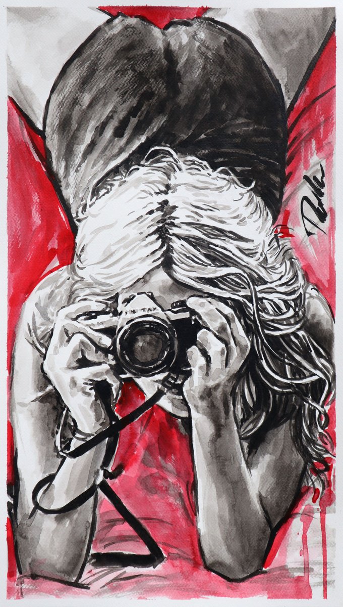 Urban And Pop Portrait Ink Drawing By Tashe, 12 X 21", Look At Me, Original Artwork