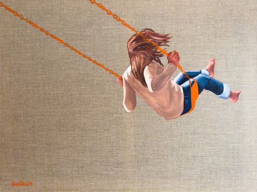 Back to Childhood - Woman on Swing Female Figure Painting by Daria Gerasimova
