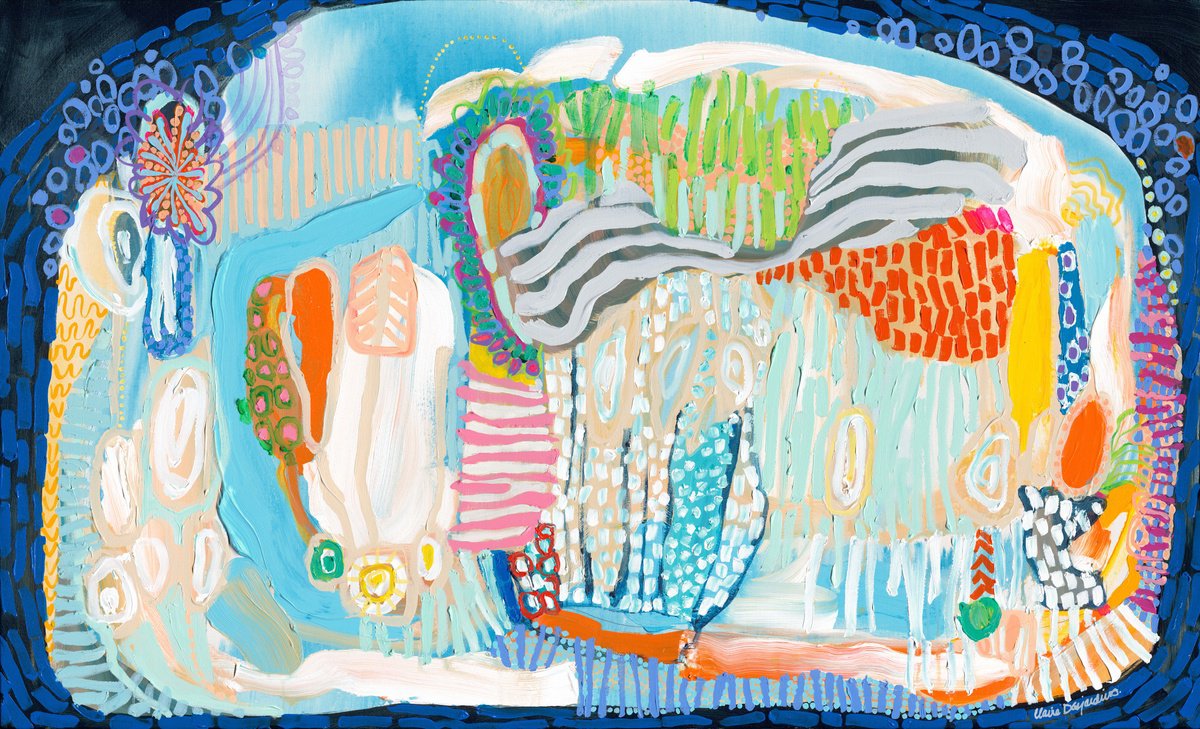 Abstract Acrylic Painting By Claire Desjardins, 60 X 36, Home Of The Stingless Bees, Original Artwork