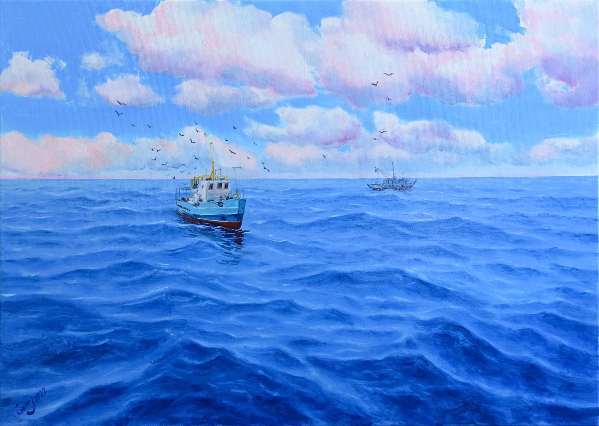 Fishing boats at sea by Garry Arzumanyan