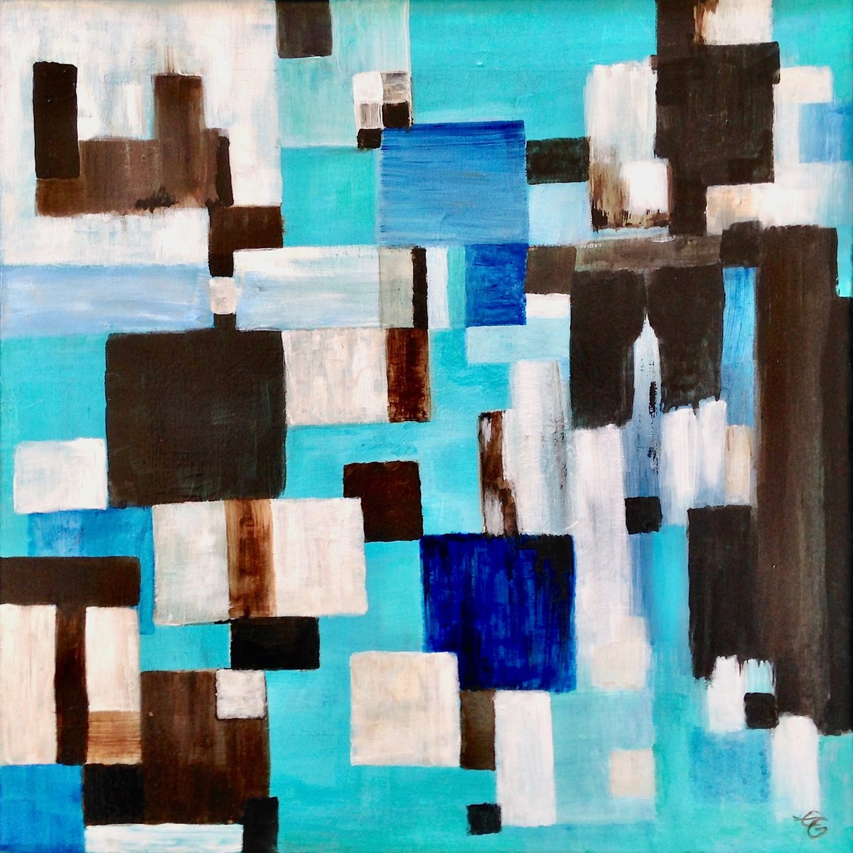 Geometric Abstract Acrylic Painting By Eleanor Gabriel, 12 X 12, Citadel, Original Artwork