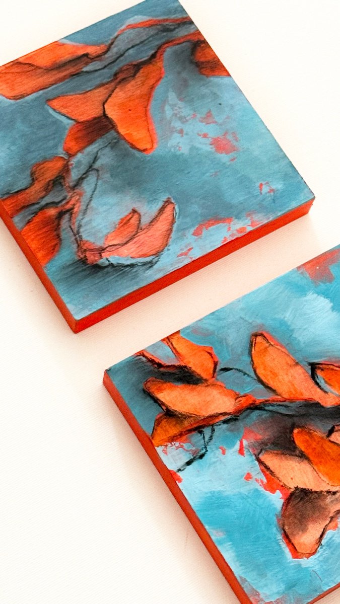 Abstract Botanical Painting By Sophie Rodionov, 6 X 6", Inner Fire Small Version, Original Artwork