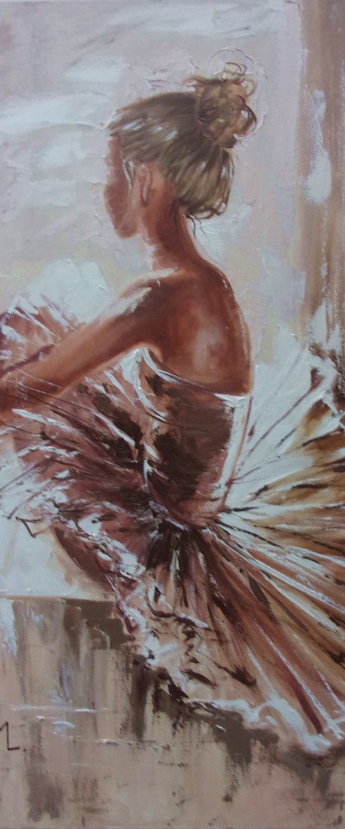 For Christel " CONCENTRATION II... " ballet original painting palette knife GIFT MODERN URBAN ART OFFICE ART DECOR HOME DECOR GIFT IDEA by Monika Luniak