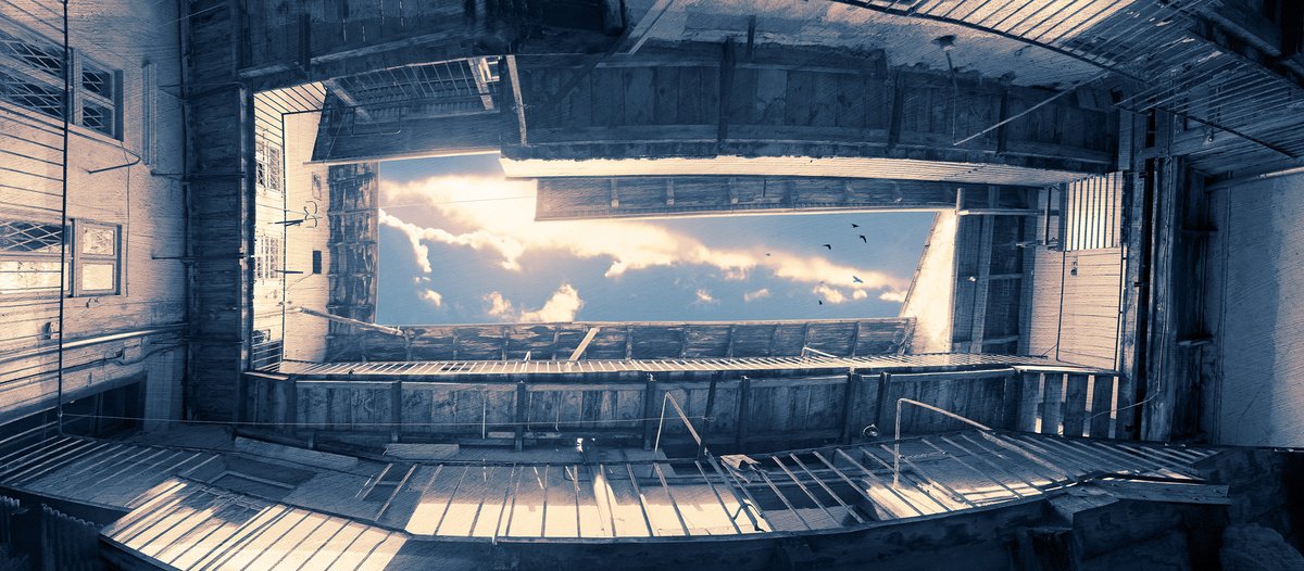 Impressionistic Cityscapes Photograph By Valerix, 49 X 22", An Old Courtyard