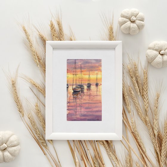 Resting Sailboats at Sunset