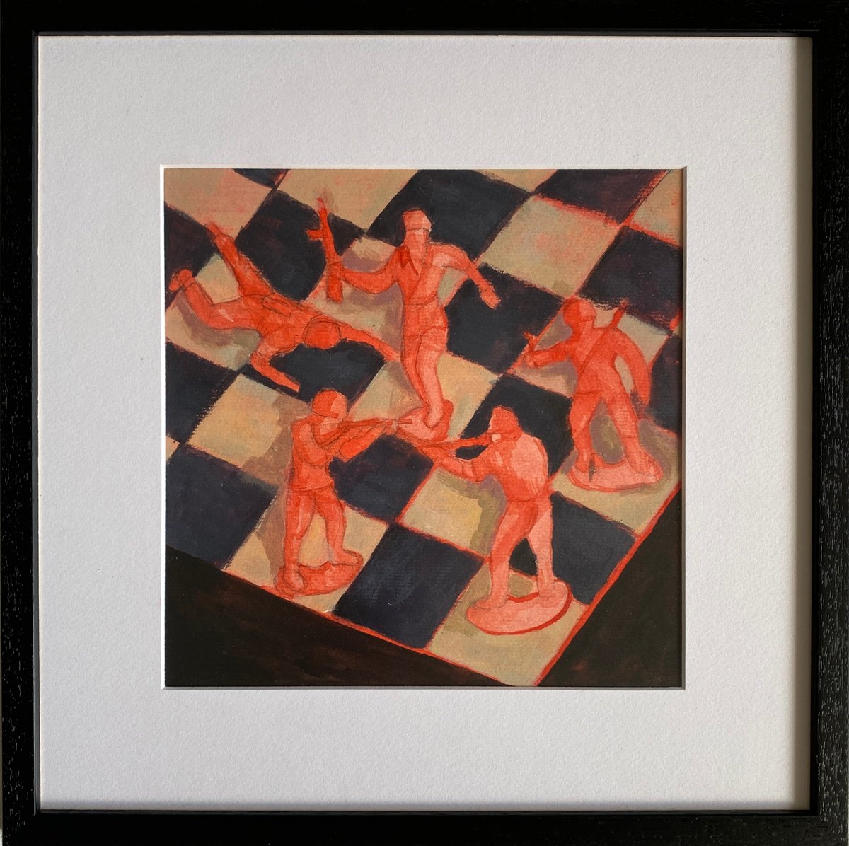 Surrealistic Still Life Acrylic Painting By Liubov Ro, 12 X 12", Battlefield, Original Artwork