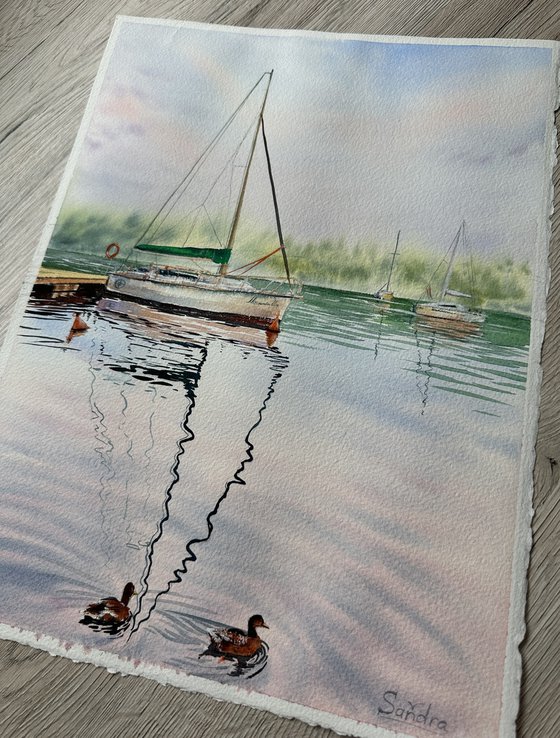 Peace. Yacht at sunset in Krakow