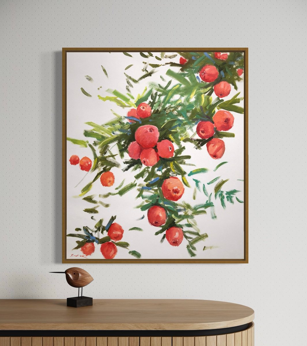 Impressionistic Landscape Oil Painting By Volodymyr Smoliak, 24 X 28", Red Apples, Original Artwork