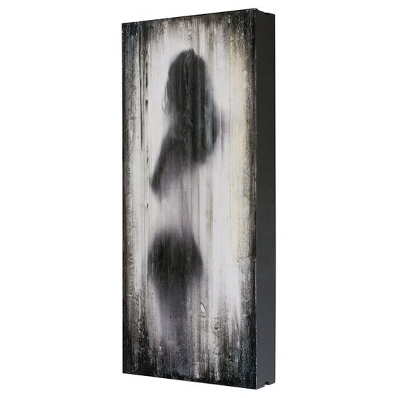 "Castimonia" (76x34x8 cm) - Unique figurative artwork on closet drawer (abstract, figurative, gold, original, resin, beeswax, painting)