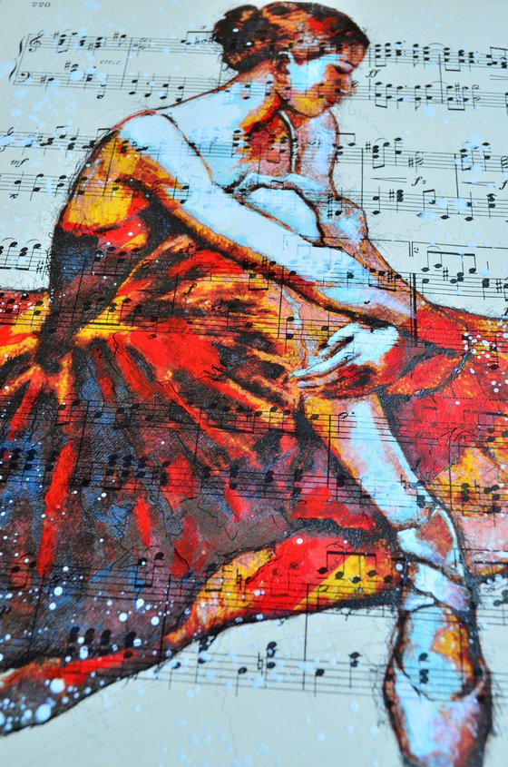 Ballerina 26  - Collage Art on Real Vintage Sheet Music Page